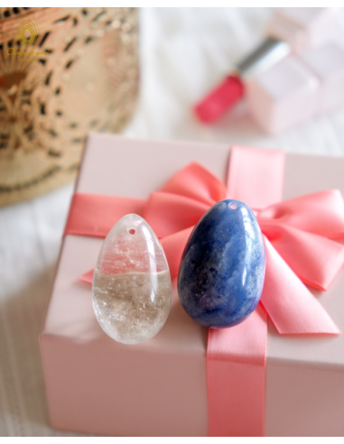 Coffret Duo - Les oeufs de yoni créateurs de vos rêves - Aventurine Bleue et Quartz Cristal moyen troués de pas cher