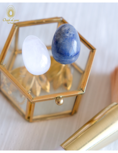 Coffret Duo - Les oeufs de yoni créateurs de vos rêves - Aventurine Bleue et Quartz Cristal petit non troués du meilleur 