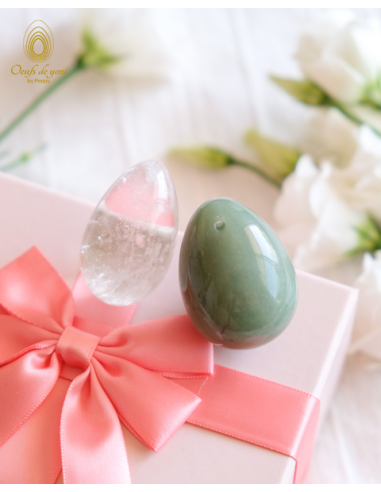 Coffret Duo - Les oeufs de yoni amplificateurs du sentiment amoureux - Aventurine verte et quartz cristal moyens troués outlet