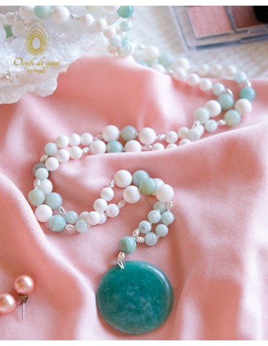 Mala du féminin sacré - Amazonite, Pierre de lune blanche - Edition Limitée Véritable concentré