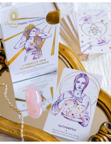 Coffret Oracle - L'Oracle des Femmes Divines et l'oeuf de yoni en quartz rose moyen troué Véritable concentré