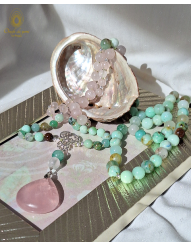 Mala Animaux Totem - le Cerf : chrysoprase, quartz rose de pas cher